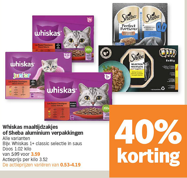 Whiskas maaltijdzakjes of Sheba aluminium verpakkingen