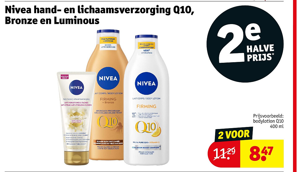 Nivea hand- en lichaamsverzorging Q10, Bronze en Luminous