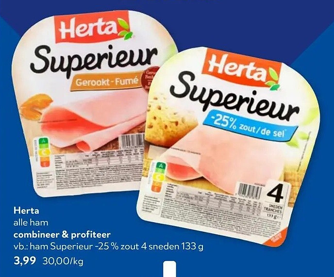Herta ham Superieur -25% zout 4 sneden 133 g