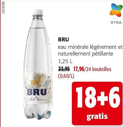 BRU eau minérale légèrement et naturellement pétillante 1,25 L
