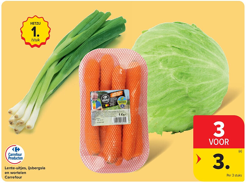 Lente-uitjes, ijsbergsla en wortelen Carrefour