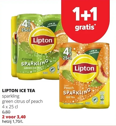 LIPTON ICE TEA sparkling green citrus of peach 4 x 25 cl