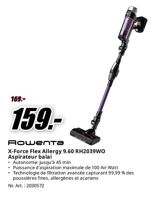X-Force Flex Allergy 9.60 RH2039WO Aspirateur balai