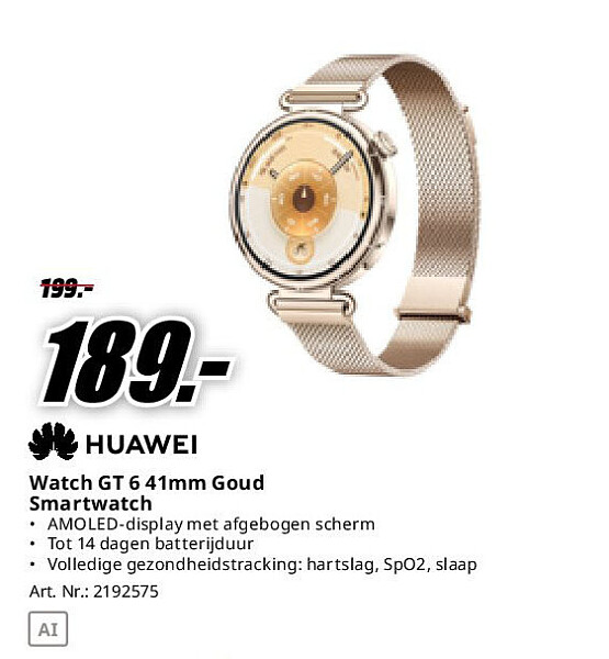 Huawei Watch GT 6 41mm Goud Smartwatch