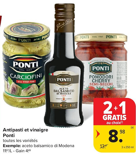 Antipasti et vinaigre Ponti 3 x 250 ml
