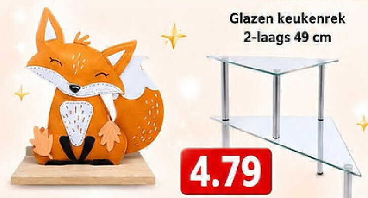 Glazen keukenrek 2-laags 49 cm