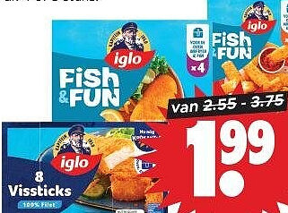 Iglo vissticks, schnitzels of -friet
