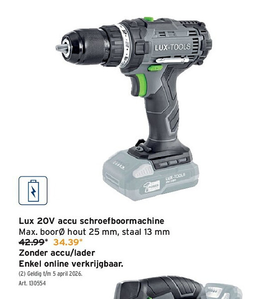 Lux 20V accu schroefboormachine