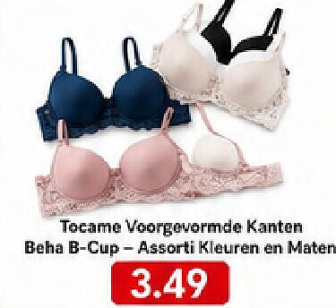 Tocame Voorgevormde Kanten Beha B-Cup - Assorti Kleuren en Maten