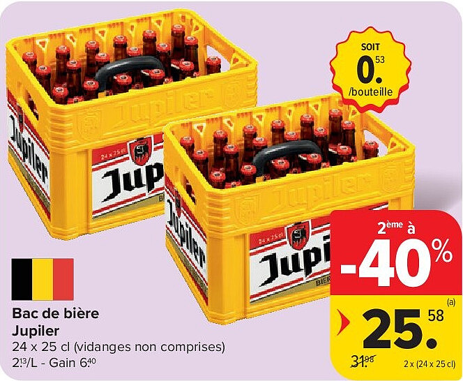 Bac de bière Jupiler 2 x (24 x 25 cl)