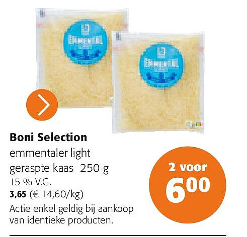 Boni Selection emmentaler light geraspte kaas 250 g