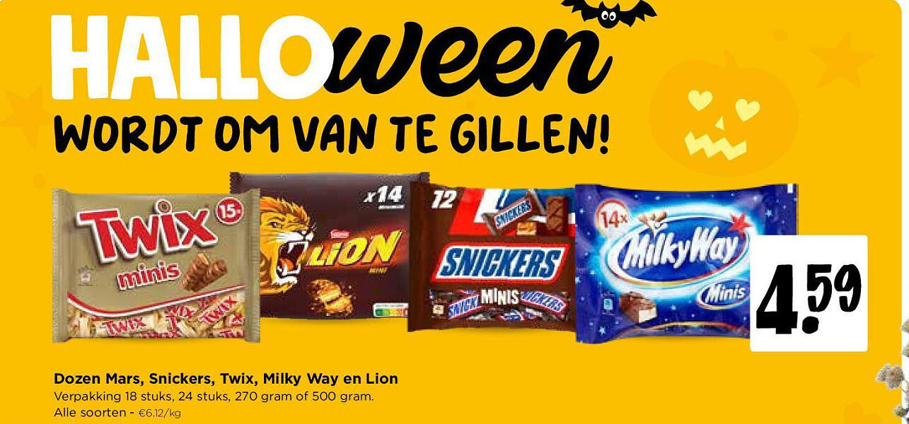 Dozen Mars, Snickers, Twix, Milky Way en Lion