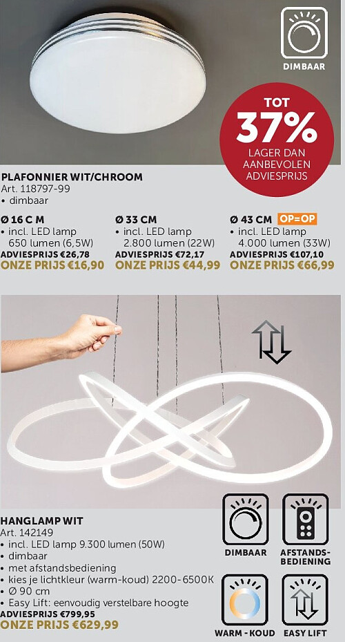 PLAFONNIER WIT/CHROOM