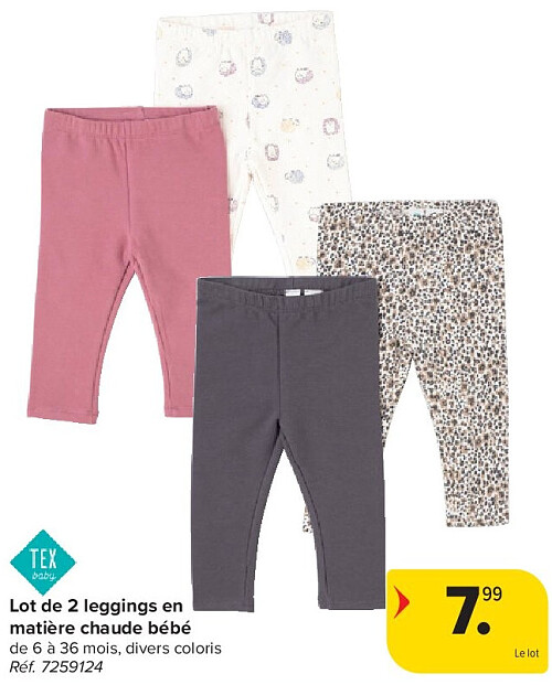 Lot de 2 leggings en matière chaude bébé