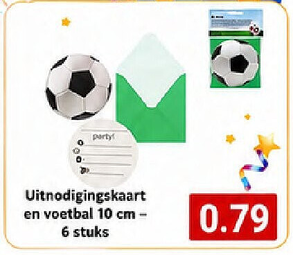 Uitnodigingskaart en voetbal 10 cm6 stuks