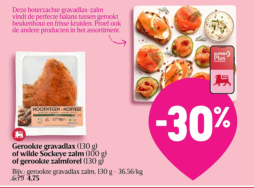 Gerookte gravadlax (130 g) of wilde Sockeye zalm (100 g) of gerookte zalmforel (130 g)