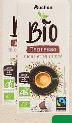 Capsules de café bio espresso Auchan x10