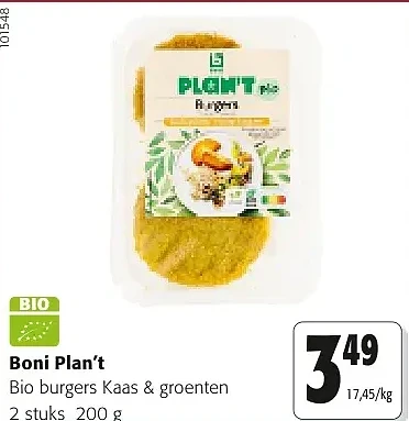 Boni Plan't Bio burgers Kaas & groenten