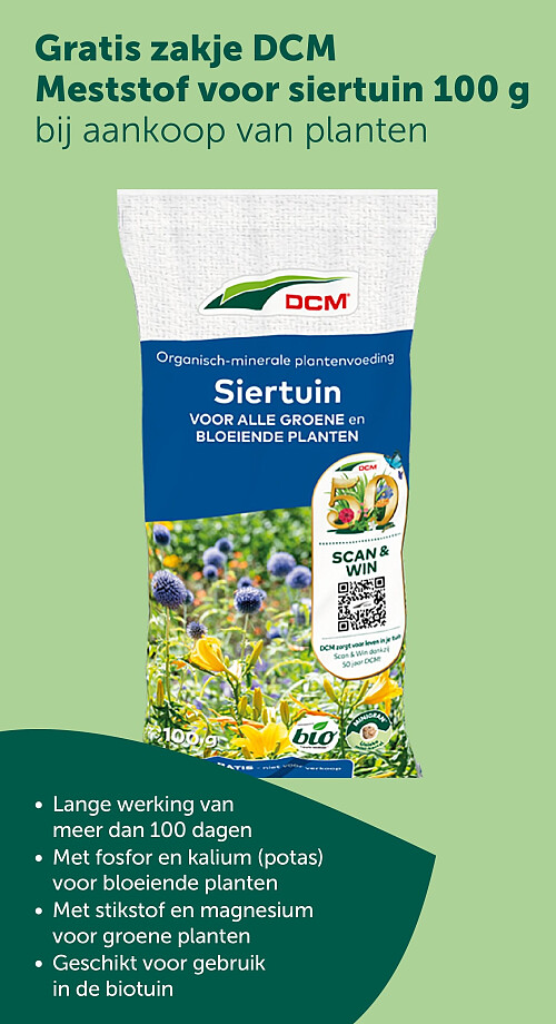 Gratis zakje DCM Meststof voor siertuin 100 g