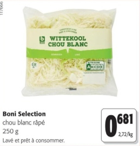 Boni Selection chou blanc râpé 250 g