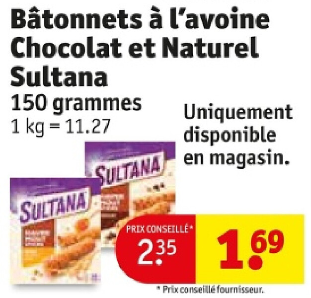 Bâtonnets à l’avoine Chocolat et Naturel Sultana 150 grammes