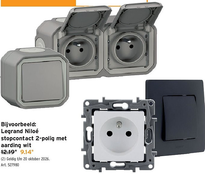 Legrand Niloe stopcontact 2-polig met aarding wit