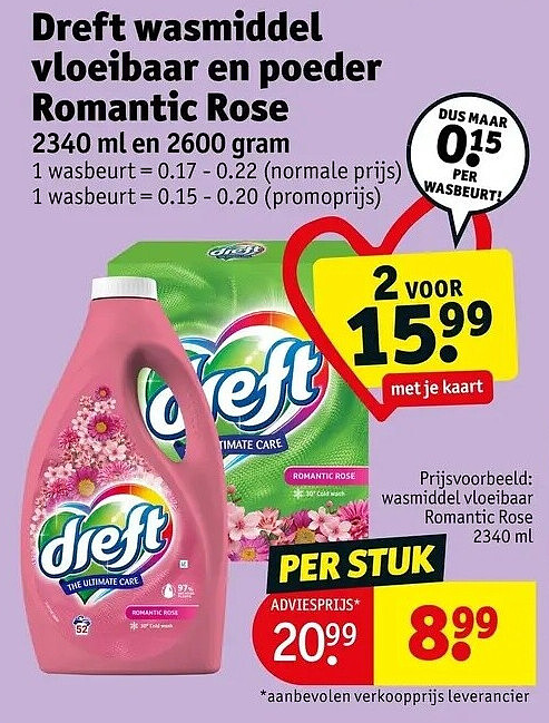 Dreft wasmiddel vloeibaar en poeder Romantic Rose