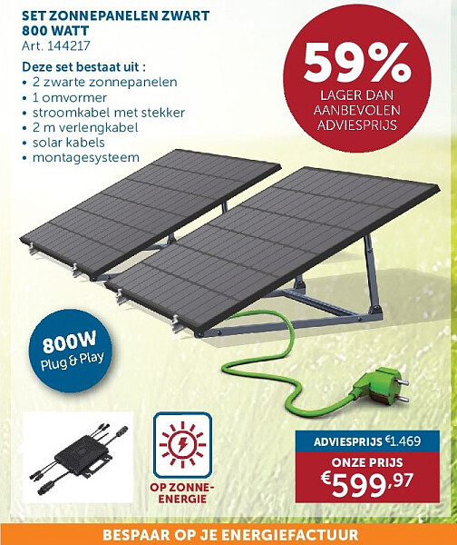 SET ZONNEPANELEN ZWART 800 WATT