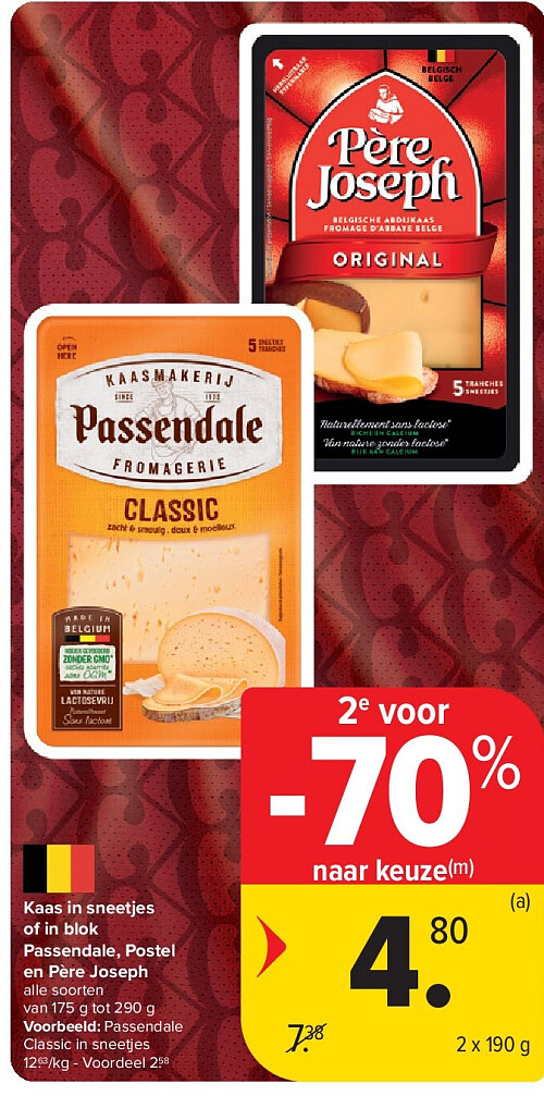 Kaas in sneetjes of in blok Passendale, Postel en Père Joseph