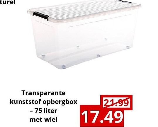Transparante kunststof opbergbox – 75 liter met wiel