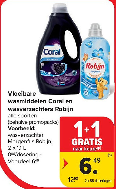 Vloeibare wasmiddelen Coral en wasverzachters Robijn
