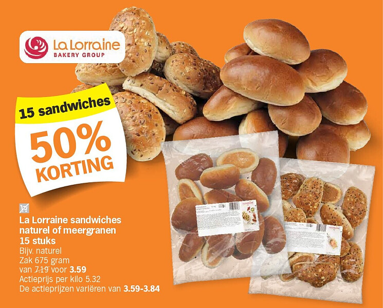 La Lorraine sandwiches naturel of meergranen 15 stuks