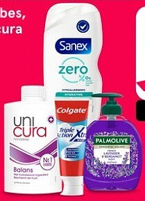 Sanex, Colgate tubes, Palmolive en Unicura