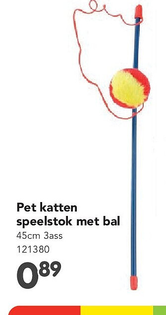 Pet katten speelstok met bal 45cm 3ass 121380