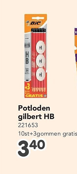 Potloden gilbert HB 221653 10st+3gommen gratis