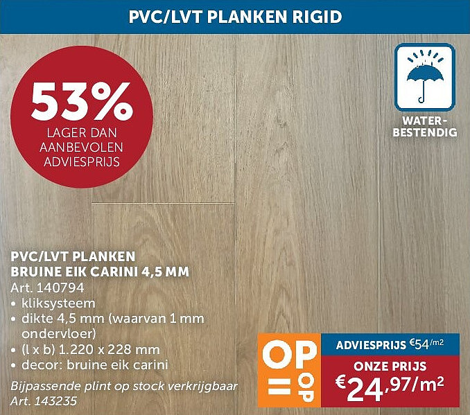 PVC/LVT PLANKEN BRUINE EIK CARINI 4,5 MM