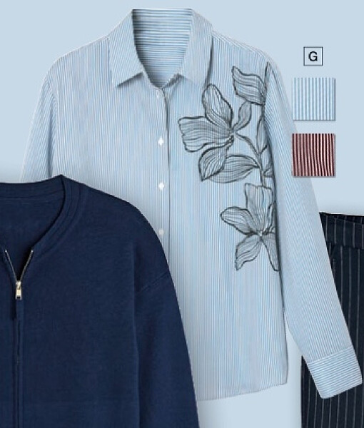 Gestreepte blouse met ton sur ton plantenmotief
