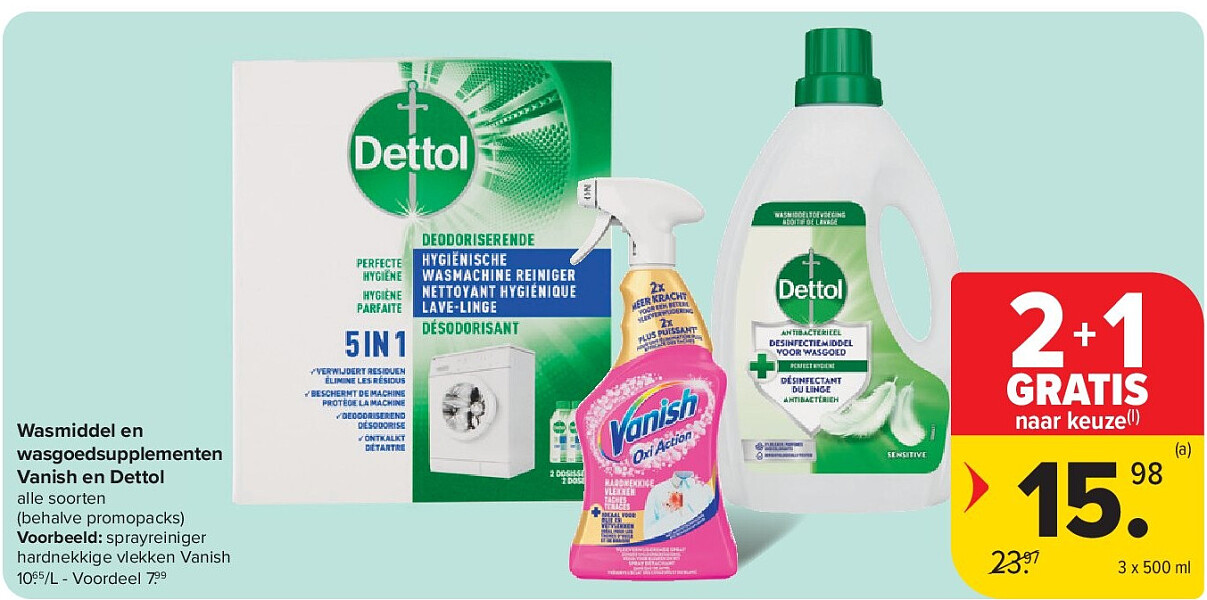 Wasmiddel en wasgoedsupplementen Vanish en Dettol