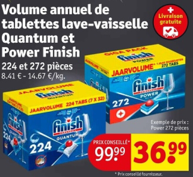 Volume annuel de tablettes lave-vaisselle Quantum et Power Finish