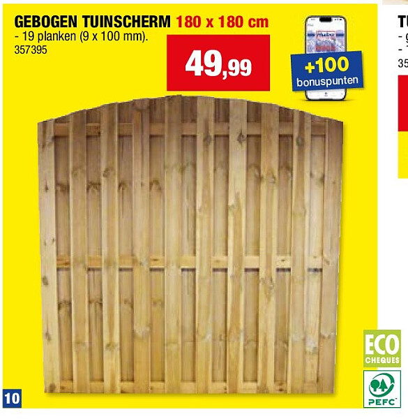 GEBOGEN TUINSCHERM 180 x 180 cm