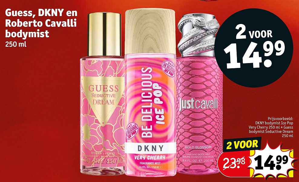 Guess, DKNY en Roberto Cavalli bodymist 250 ml