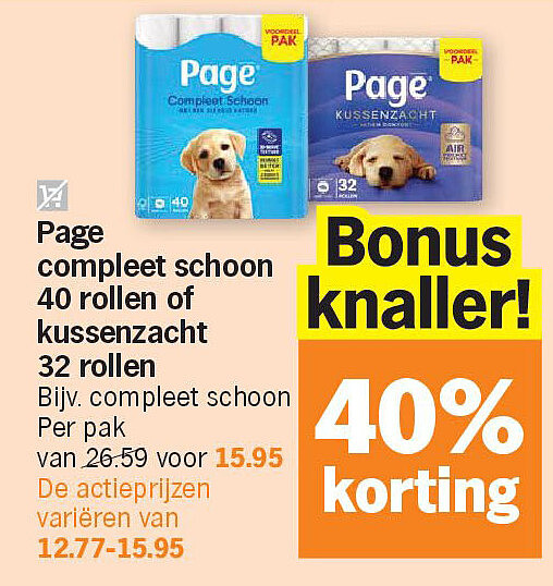 Page compleet schoon 40 rollen of kussenzacht 32 rollen