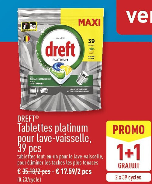 Tablettes platinum pour lave-vaisselle, 39pcs
