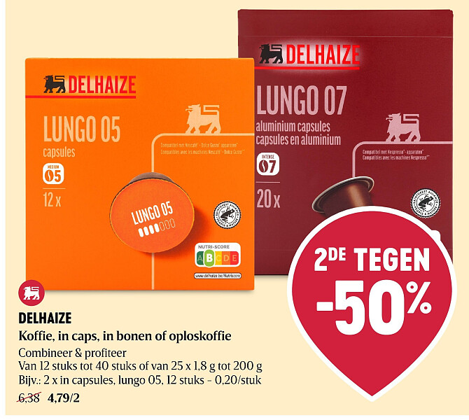 DELHAIZE Koffie, in caps, in bonen of oploskoffie