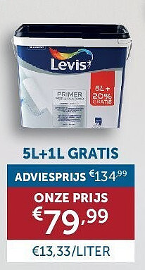 LEVIS MUUR & PLAFOND PRIMER 5L+1L GRATIS