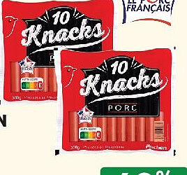 Saucisses Knacks Auchan au porc, 10 pièces, 350 g