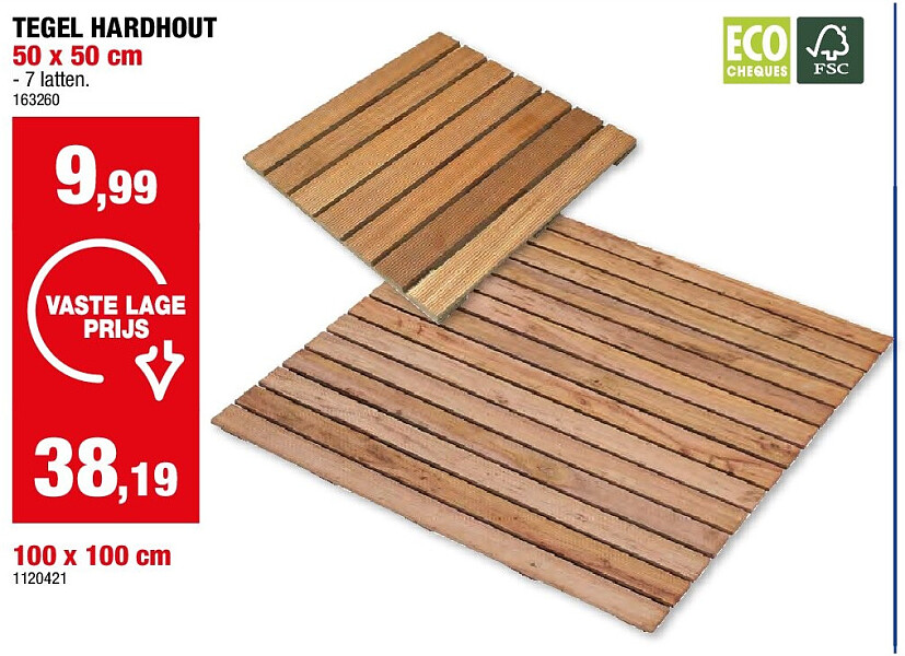 TEGEL HARDHOUT 50 x 50 cm