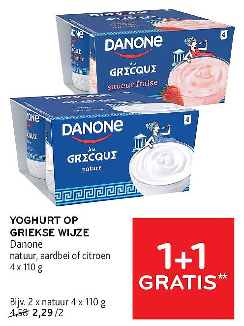 YOGHURT OP GRIEKSE WIJZE Danone natuur, aardbei of citroen 4 x 110 g