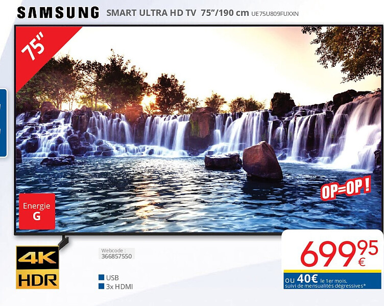 Samsung SMART ULTRA HD TV 75’’/190 cm UE75U809FUXXN