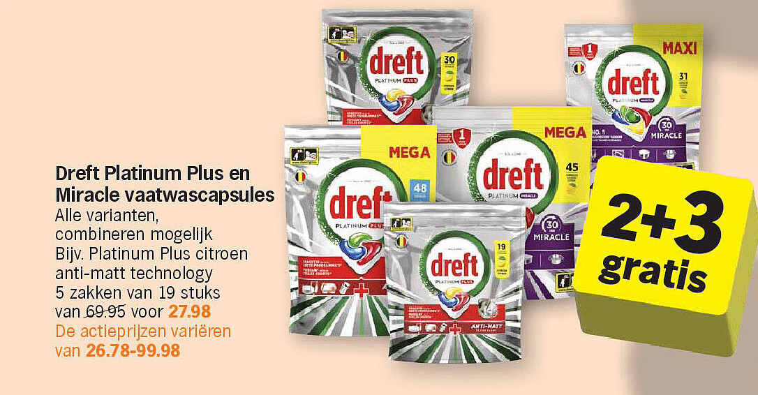 Dreft Platinum Plus en Miracle vaatwascapsules